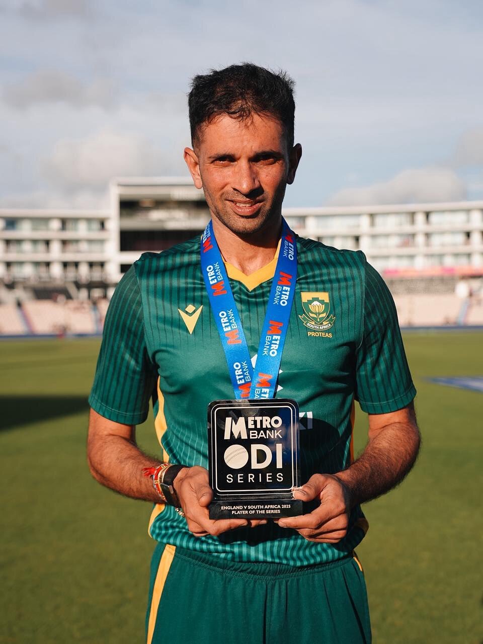 Keshav Maharaj celebrating a wicket during a South Africa Test match