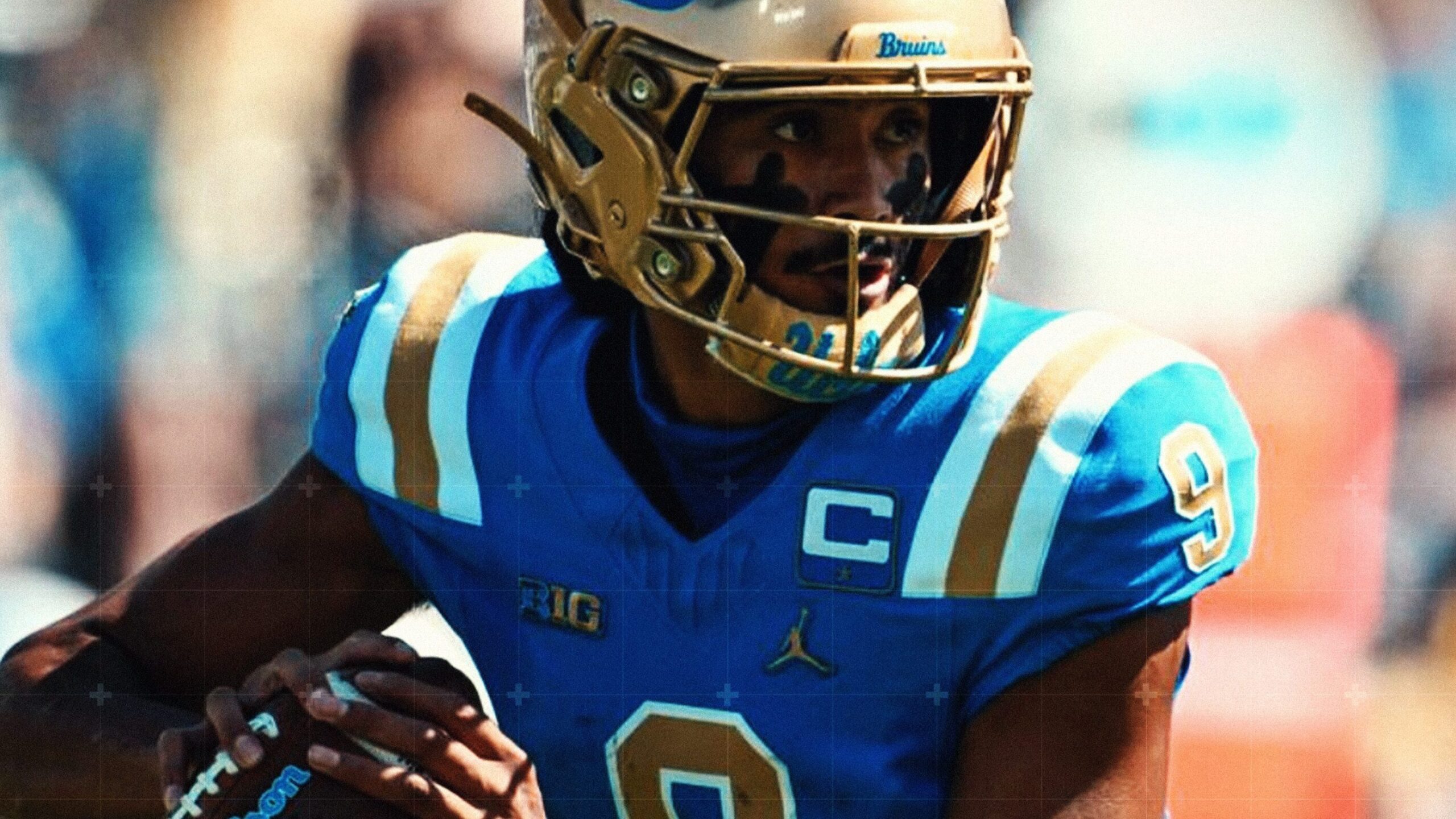 Drew Allar attempts a pass under pressure in the intense UCLA vs Penn State football matchup.