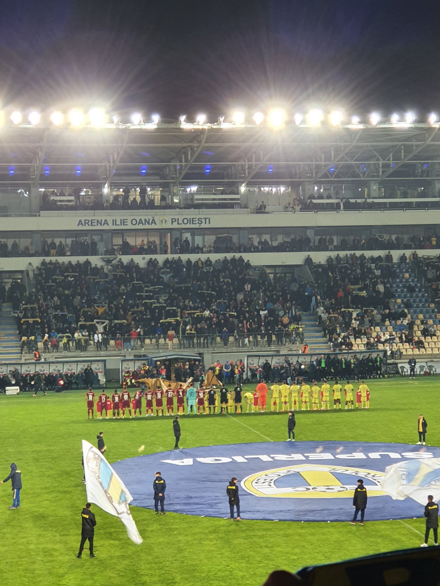 Petrolul vs CFR Cluj players battling for the ball during a Romanian Liga I football match