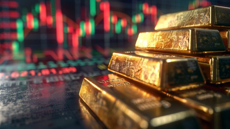 Gold bars stacked on a financial chart representing 2025 goldpreis news and global market trends